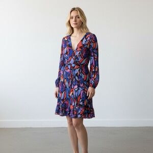 Milly Liv Dream Rose Print Dress Womens 4 Blue Pleated Artsy Floral Colorful NWT